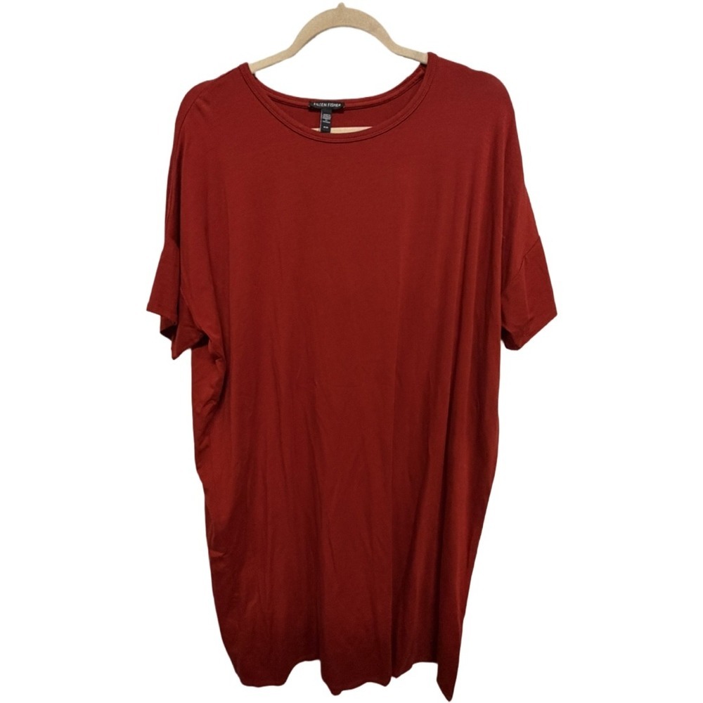 Eileen Fisher Red Tencel Lyocell T-Shirt Dress Medium Relaxed Minimalist NWOT